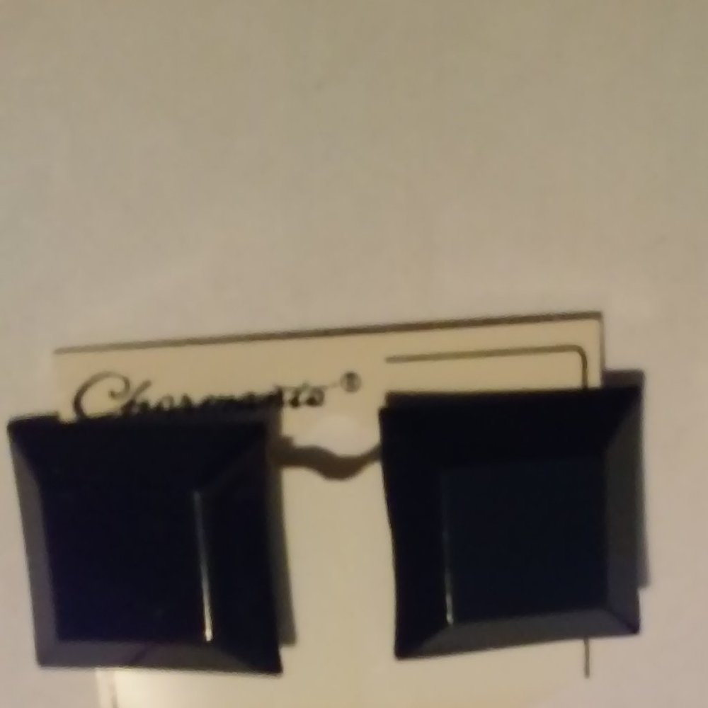 Dark Blue Square Pierced Earrings 1"